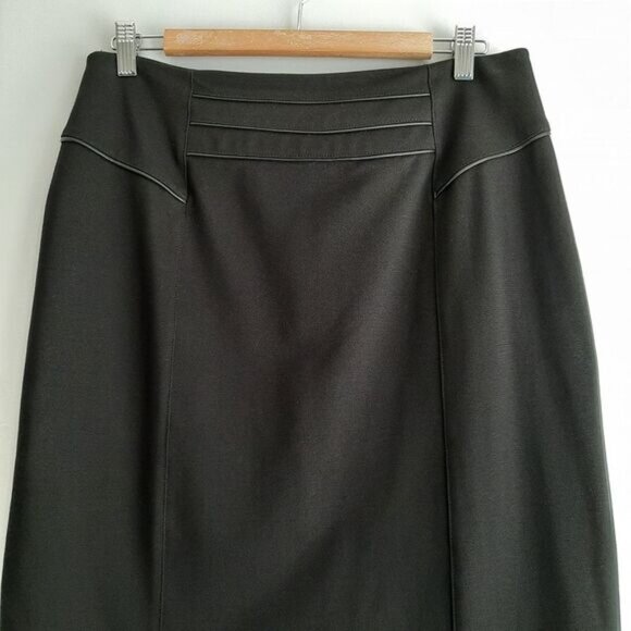 TANJAY Faux Leather Piping Detail Knee Length Pencil Skirt Black Sz 10 P - Picture 2 of 10